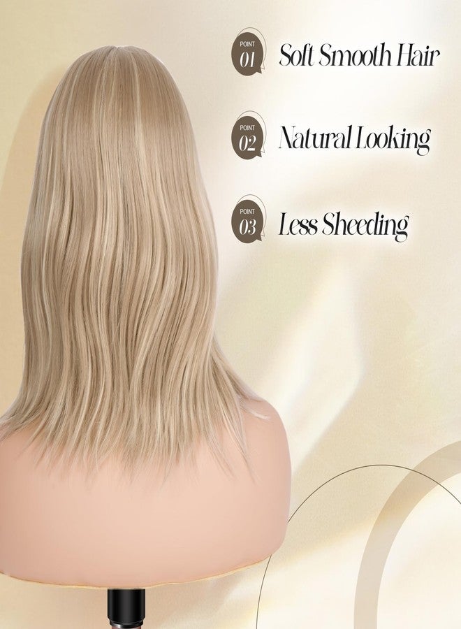 FESHFEN Shoulder Length Wigs with Bangs - Dirty Blonde Natural Looking Wavy Medium Length Synthetic Hair Bob Wig for Women Daily Party Use, 14 inch - Image 4